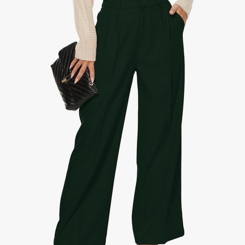 Elegant Green Wide-Leg Women's Pants small
